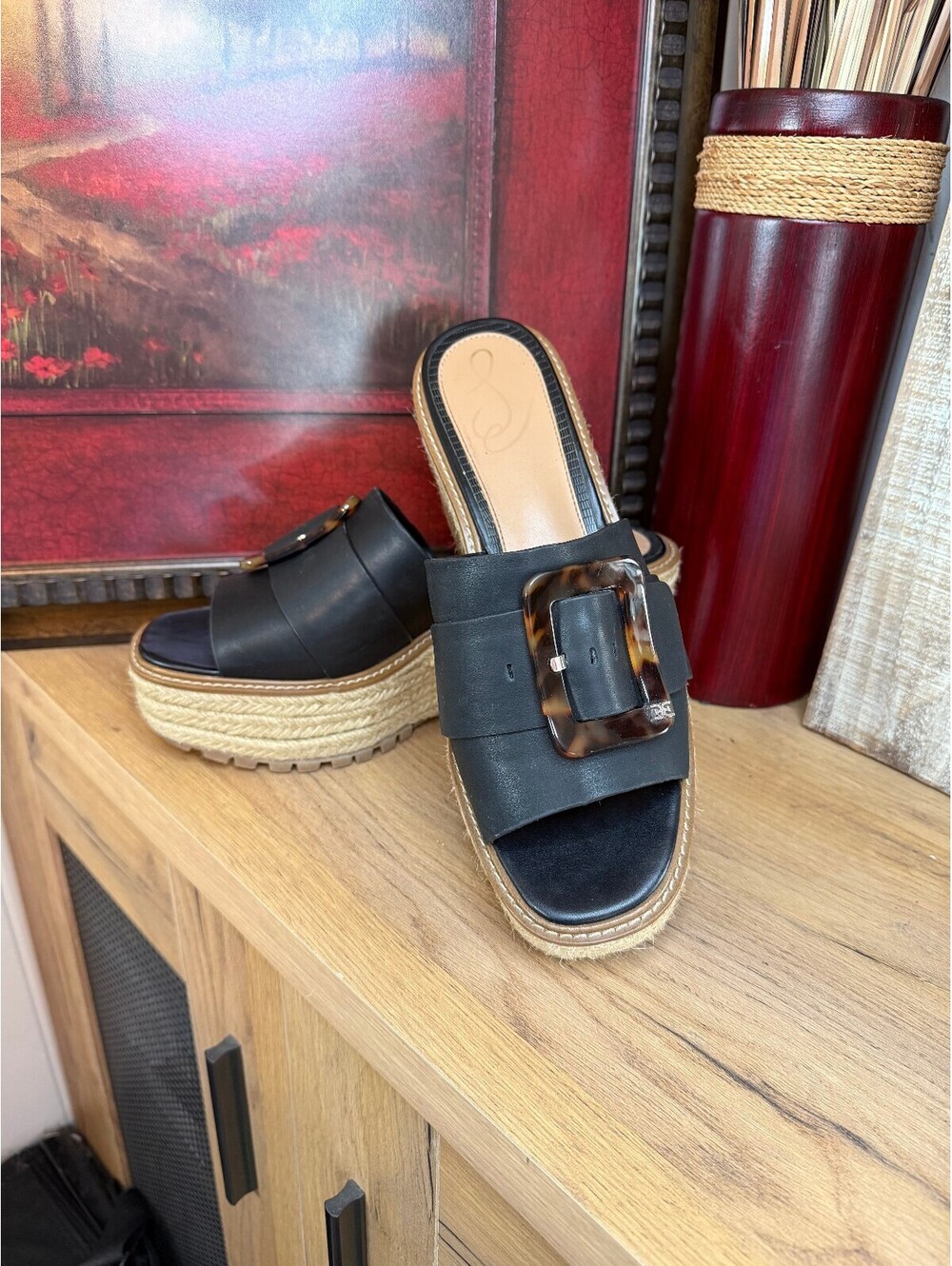 Sam Edelman Women's Black Leather Platform Slide Sandals Size 11M